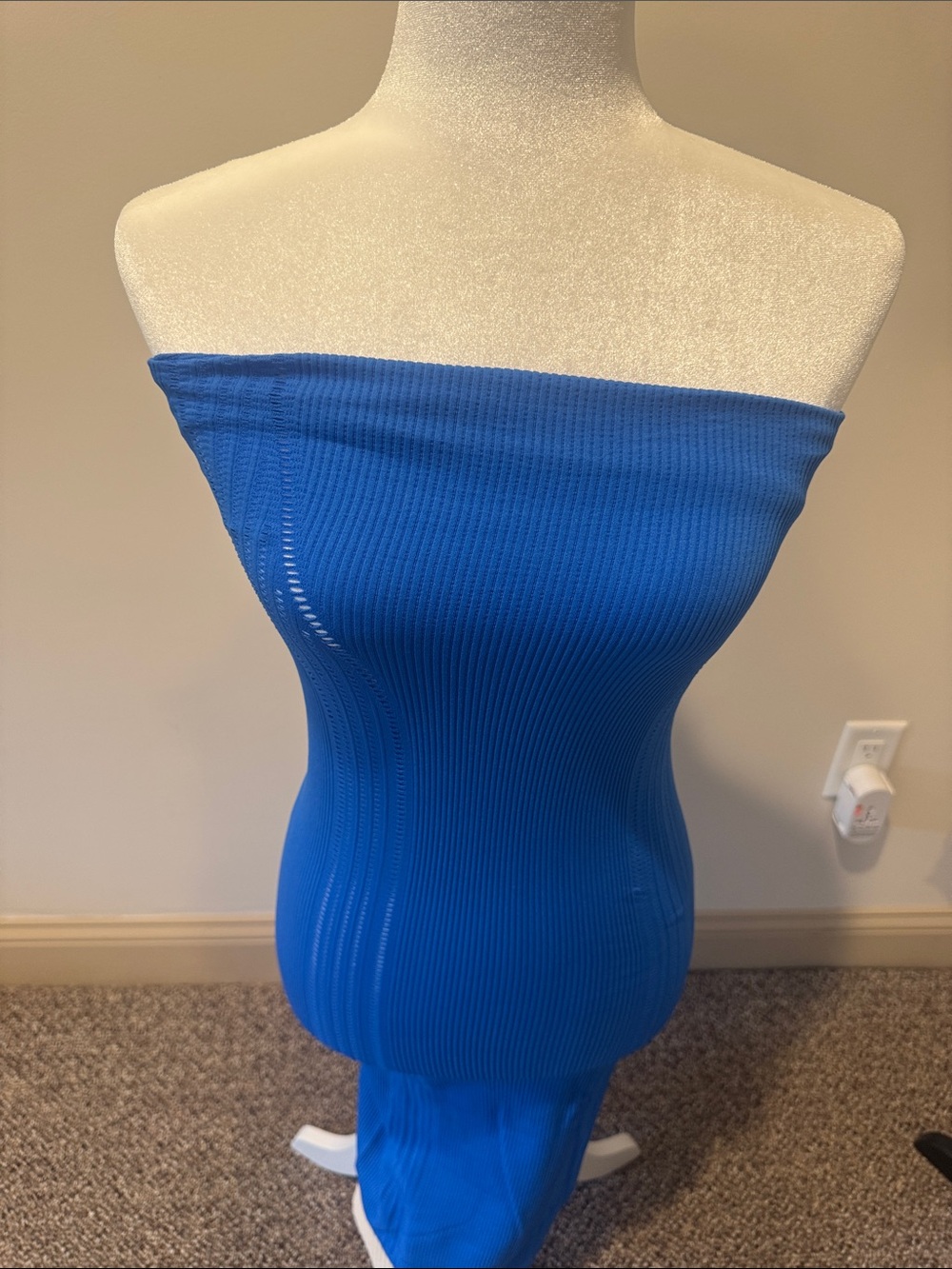 Royal Blue Ribbed Strapless Bodycon Dress